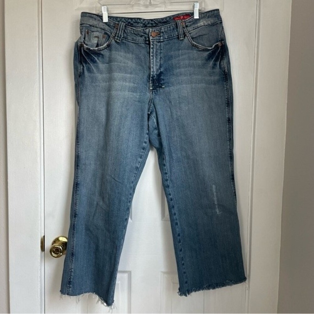 7 For All Mankind high rise straight leg cutoff jeans blue denim size 18